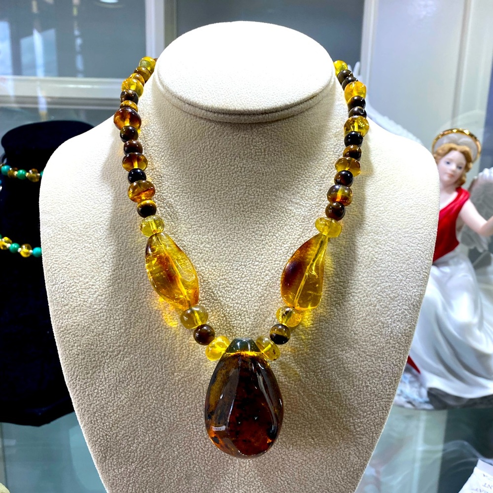 Amber with Tiger Eye Gemstone Necklace